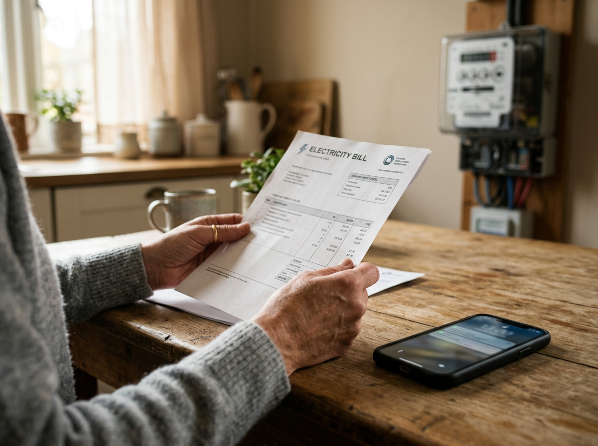 Persona revisando una carta de la compañía eléctrica